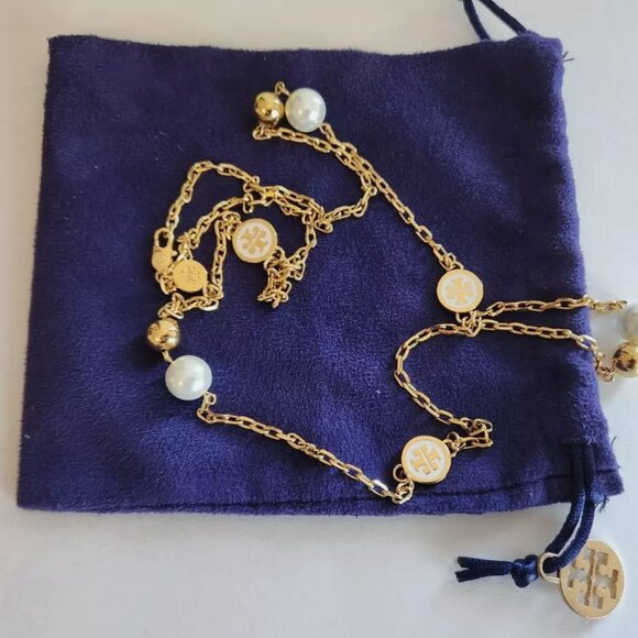 Tory Burch Lacquered Logo Convertible Rosary Necklace 36 in in Ivory NEW - Picture 9 of 11